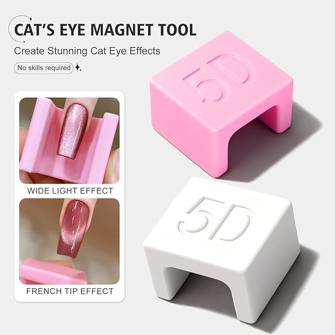 5D Nail Magnet Tool for Cat Eye Gel Polish - Strong Magnet, Non-Slip Finger Stand, Beginner Friendly Manicure Tool for DIY Home & Salon Use (NAT278-Black)
