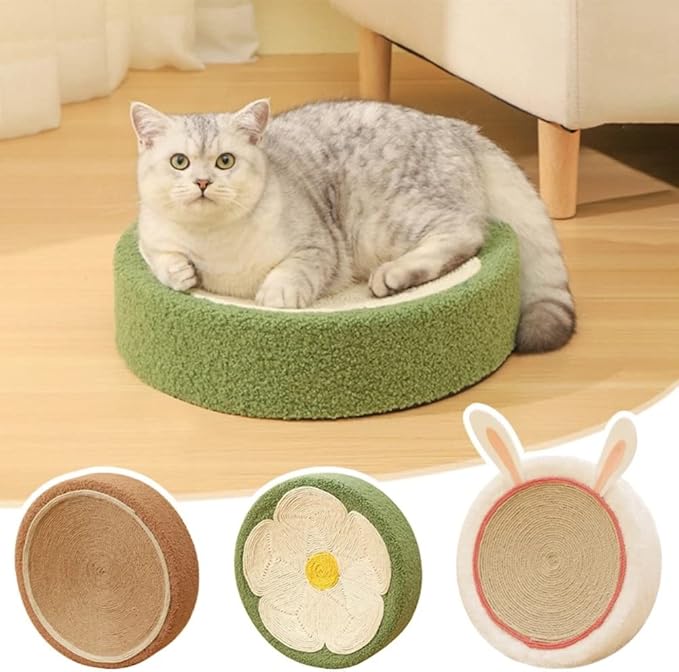 Cute Cat Scratch Bed, Multifunctional 2-in-1, Durable Twine and Plush, Protects Furniture, Variety of Colors and Patterns