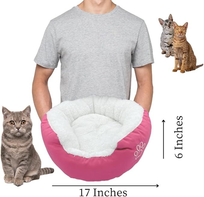 Evelots Calming Donut Cat Bed - Warm Pet Bed for Cats and Small Dogs - Anti-Anxiety Cozy Cuddler - Removable Soft Plush Cushion - Machine Washable - Non-Slip Bottom - Pink