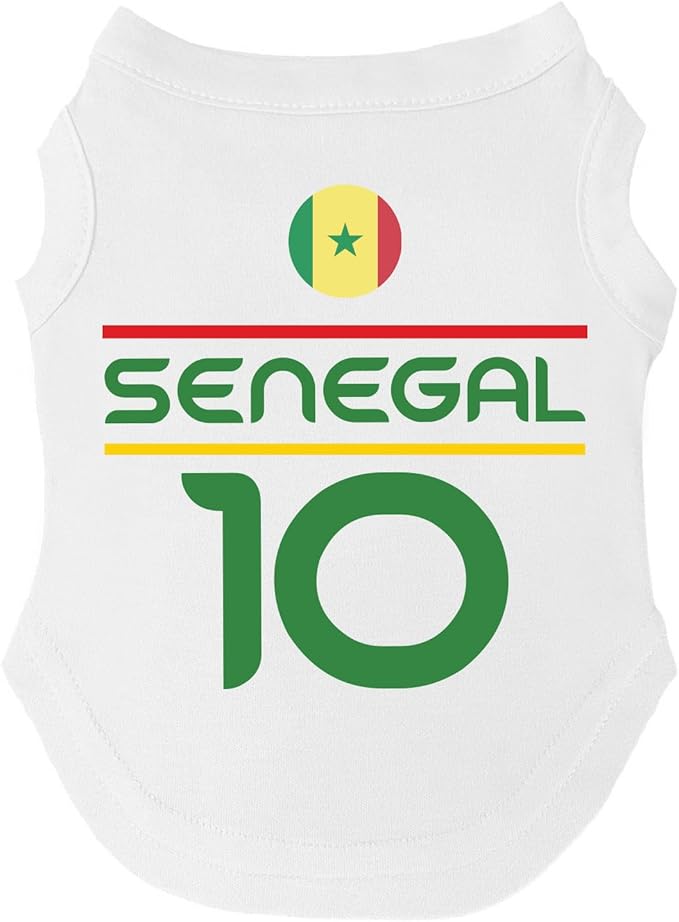 Senegal Flag Soccer Jersey Style Dog Tee Shirt | Sleeveless Breeds | International Soccer | Game Day |White, 2X-Large 1658