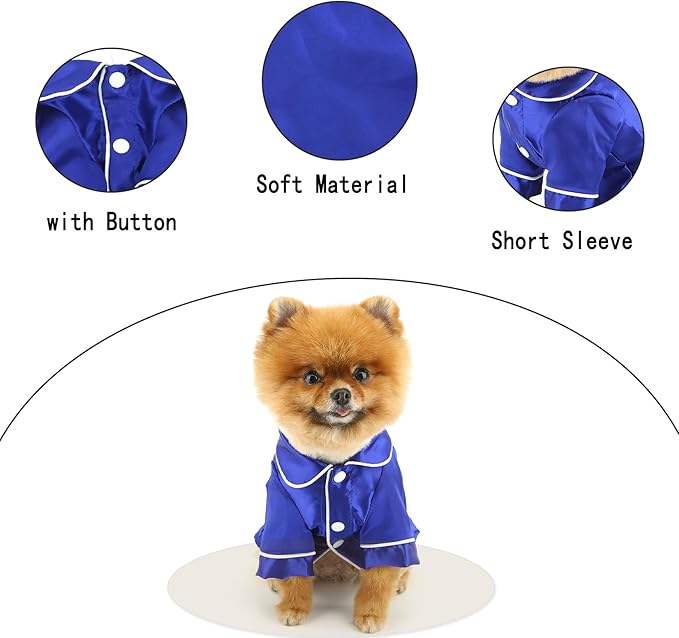 PAIDEFUL Soft Faux Silk Sleepwear for Small Dogs Cats Lapel Doggie Loungewear Lightweight Breathable Puppy Pajamas PJS Two-Legged Pet Shirt Clothes Summer Chihuahua Apparel Button Up,RoyalBlue,XL