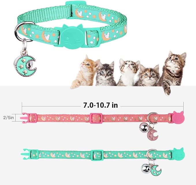 Baeuppit 2Pcs Breakaway Cats Collars Cat Collars for Boy & Girl Cats Adjustable Kitten Collars with Bell,Pink+Teal