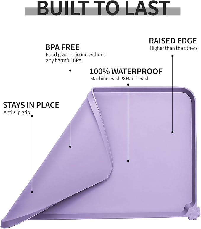 Reopet Waterproof Pet Feeding Mat, Non-Slip Silicone Placemats for Dog Cat Food and Water Bowl, High Raised Edges to Prevent Spills and Protect Floors