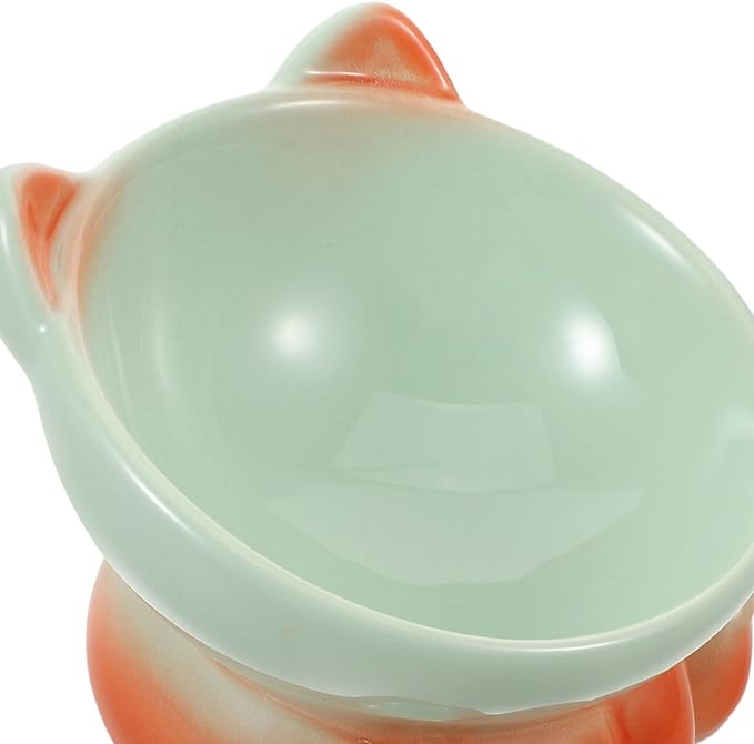 Kisangel Elevated Porcelain Cat Food Bowl with Tilted Design, Raised Ceramic Pet Slow Feeder Dish for Kittens and Small Dogs, Whisker-Friendly Raised Bowl for Feeding and Watering