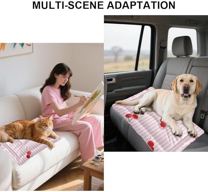 Cute Red Cherries Cat Mat Non Slip Bottom Rectangle Dog Bed Portable Dog Mat Pet Supplies Multi Scenario Multi Model Crate Pad Gift Printed Cage Pad 36× 24 Inch