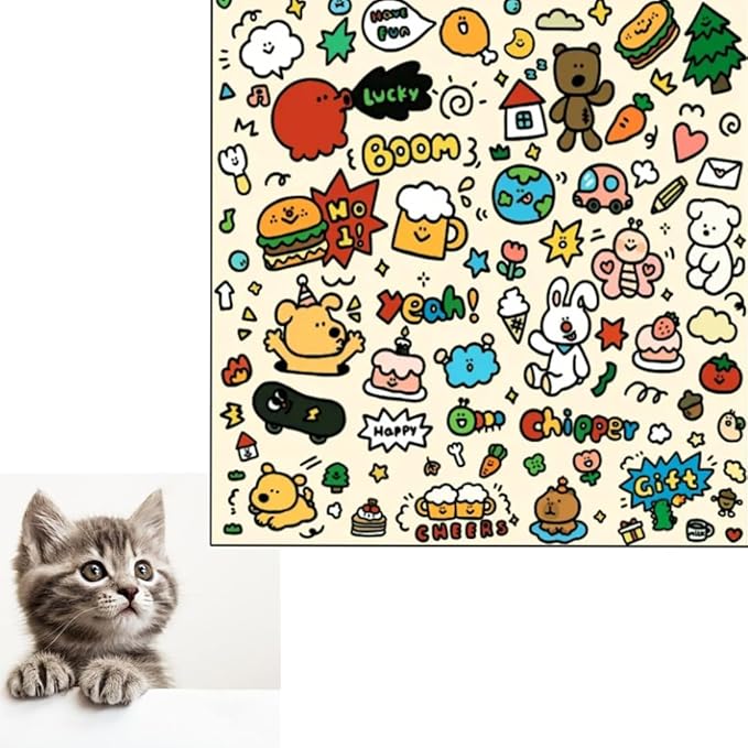 Pet Grooming Wrap: Self-Adhesive Soft Blanket Restraint Tool for Cats/Small Dogs. Prevents Escaping, Ideal for Grooming & Electronics Protection (35.5×35.5 in, Fits 10–15 lbs Cats, Graffiti)