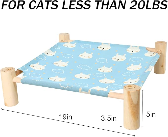 Patas Lague Cat and Dog Hammock Bed for Small Dogs, Brethable Wooden Cat Pet Rabbit Elevated Cooling Outdoor Bed Cots Furniture for Summer Rabbits