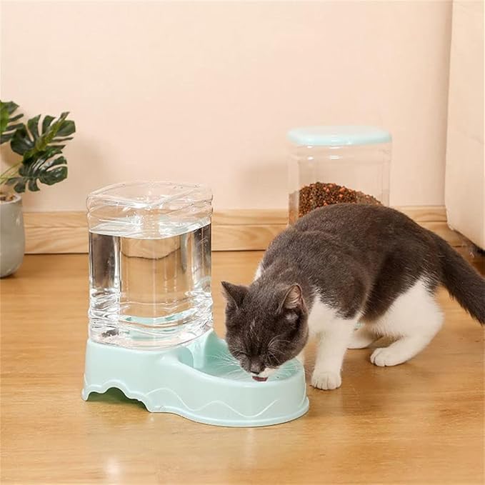 Pet Feeding Bowl and Water Dispenser with Refillable Storage Container Self-Dispensing 1 Gallon Large Capacity Cat Feeder, 3.8 Liters Capacity Dog Rabbit Waterer (Blue, for Water)