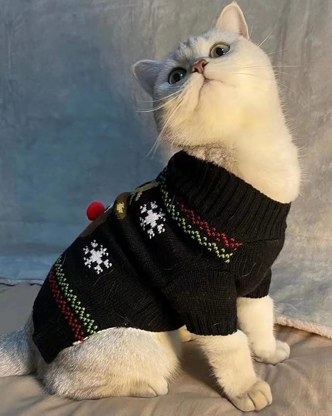 Cat Sweater Christmas Santa Claus Pet Cat Winter Knitwear Warm Clothes X-Small