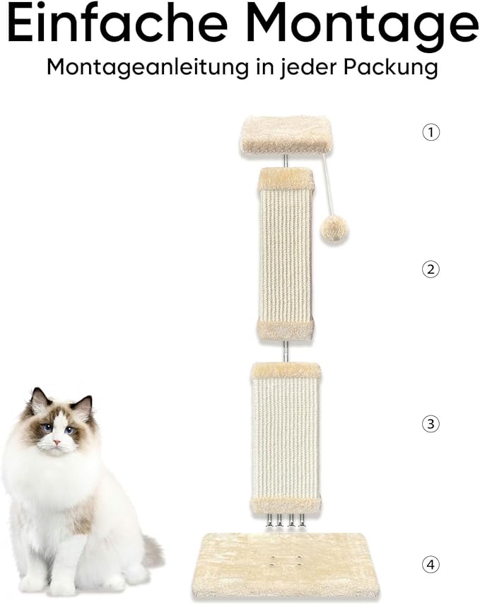 Cat Scratching Post for Large Cats, Cat Scratcher for Indoor Cats Adults, Sturdy Sisal Scratch Post to Protect Furniture, 32 Inch, Beige