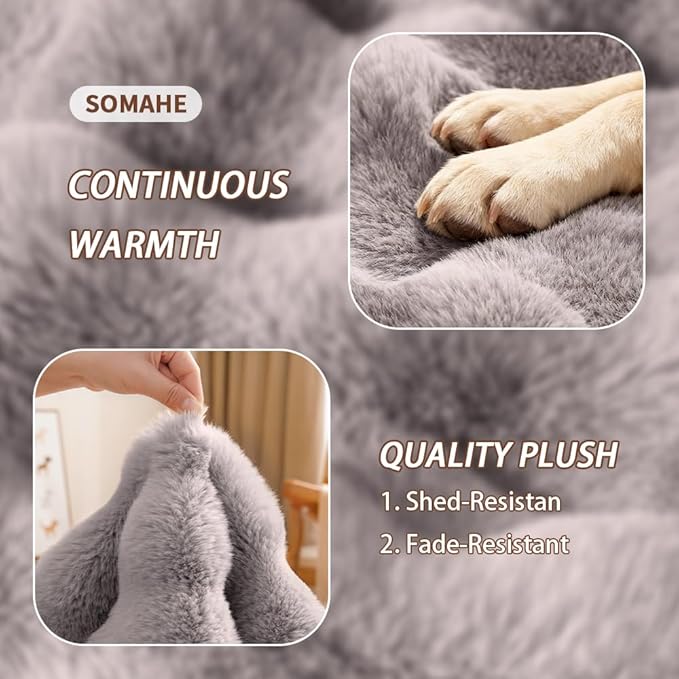 SOMAHE Large Dog Bed Mat, Extra Large Plush Faux Fur Washable Pet Bed for Large Dogs, Non-Slip Fluffy Dog Mat – Machine Washable XL Dog Sleeping Pad for Large Breeds, 35 x 27 Inch Grey