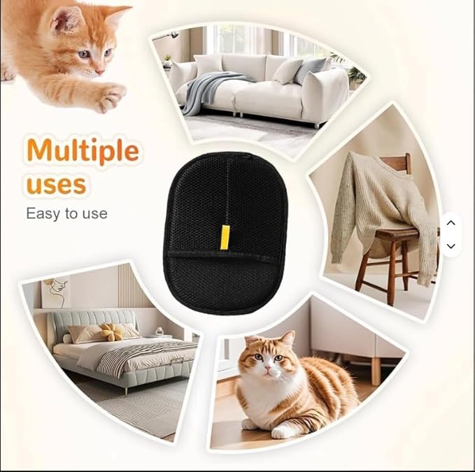 Pet Hair Removal Glove for Cats & Dogs- 2 Pack, Reusable Grooming & Deshedding Mitts for Dogs and Cats, Lint-Free Fur Remover Gloves for Furniture, Carpet, Couch and Car Interior.
