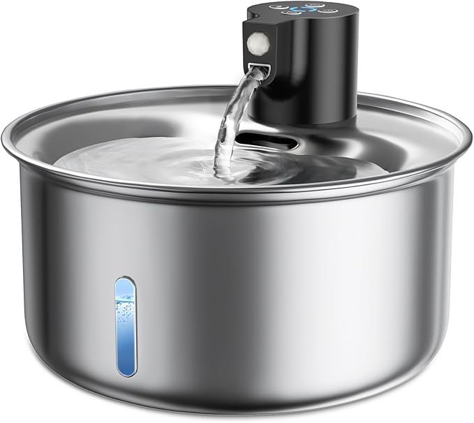 Cordless Cat Water Fountain, 5.5L/186oz Battery Operated Pet Water Fountain Stainless Steel with Ultra Quiet Pump, Motion Sensor, Cordless Pet Water Fountain Outdoor&Indoor Cat Water Drinking