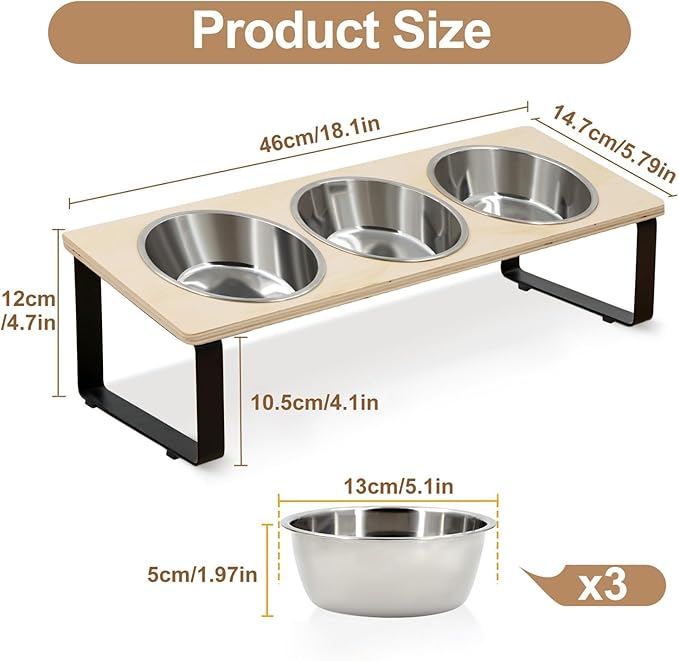 Cat Bowls with 3 Stainless Steel 15° Tilted Bowl for Small Cats Puppies