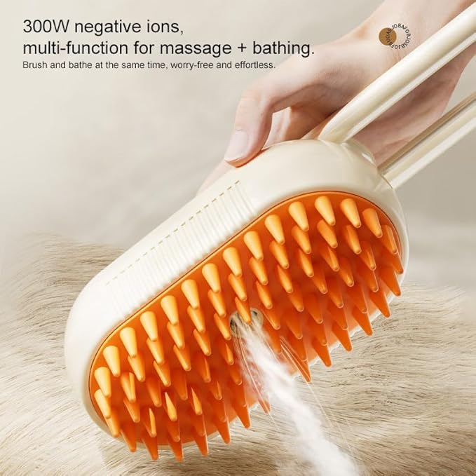 3-in-1 Cat Grooming Brush – Water Spray & Self-Cleaning Shedding Brush for Cats & Dogs – Pet Hair Removal & Massage Comb for Long & Short Hair (White)