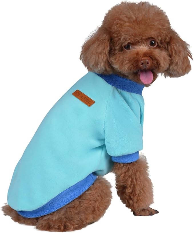 Classic Fleece Dog Sweater – Soft & Warm Stretchy Sweatshirt for Small Dogs & Cats, Cold-Weather Pullover for Everyday Wear (Light Blue, Medium)