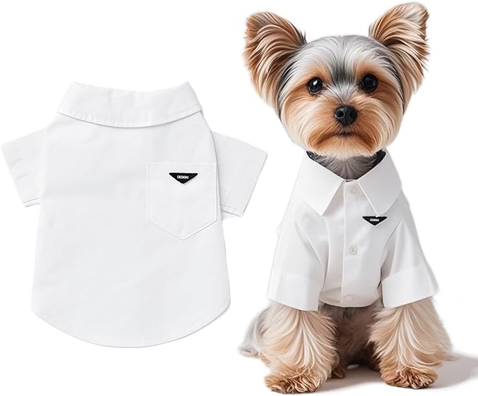 Luxury Pet Dress Shirt for Dogs & Cats – White Designer Button-Up Outfit, Formal Pet Clothes for Wedding, Party, Photoshoot, Puppy & Kitten Fashion Apparel (X-Large 15.5–18.7 lbs)