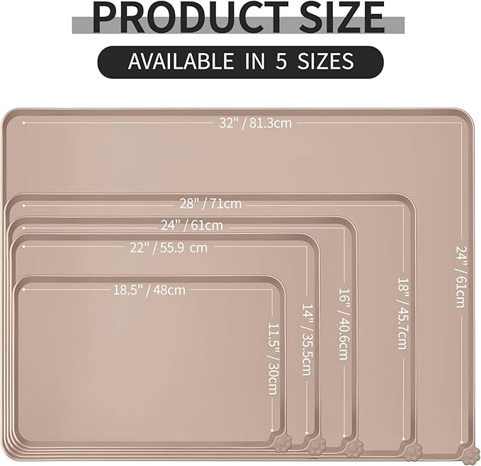 Reopet Waterproof Pet Feeding Mat, Non-Slip Silicone Placemats for Dog Cat Food and Water Bowl, High Raised Edges to Prevent Spills and Protect Floors