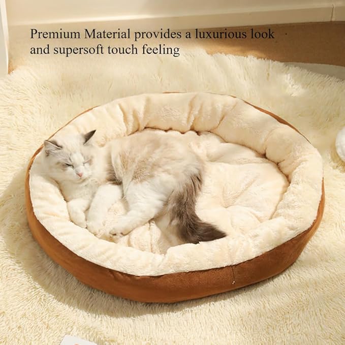 Round Dog & Cat Bed Mat - Soft Washable Faux Fur Pet Pad with Non-Slip Waterproof Bottom | Durable Plush Fleece Bedroom Mat for Small Dogs, Puppies, Kittens & Cats(Coffee)