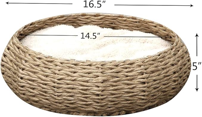 PetPals Hand Made Paper Rope Round Bed for Cat/Dog/Pet Sleep with Pillow, Natural (Round)