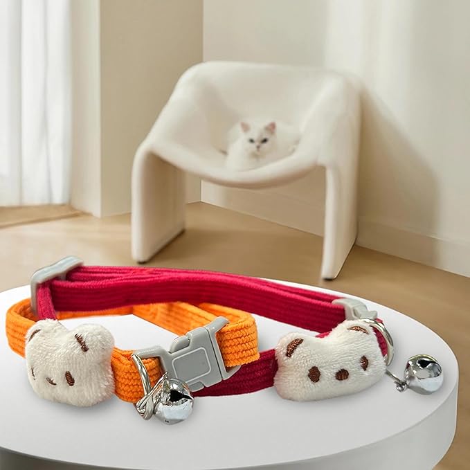 Cat Collar Breakaway,Cat Collars for Girl Cats,Kitten Collar with Bell(2PCS,Red and Ogrange)