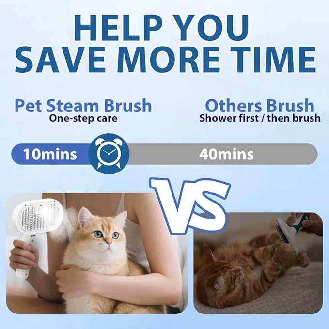 Pjordo Pet Steam Brush for Cat & Dog, 5-in-1 Pet Spray Hair Removal Comb for Reducing Shedding, Grooming Brush for Long Short Haired Cat & Dog, No-Rinse Foaming Cleanser for Cleaning Paw