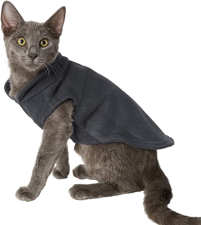 Cat Sweater Pet Sweaters Fleece Vest for Cats Clothes for Cat Only Warm Winter Coat, Large, Black