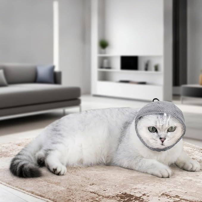 Cat Bubble Muzzle for Cats That Bite Transparent Muzzle for Grooming and Nail Trimming Adjustable Soft Breathable Mesh for Bite Prevention(Grey S)