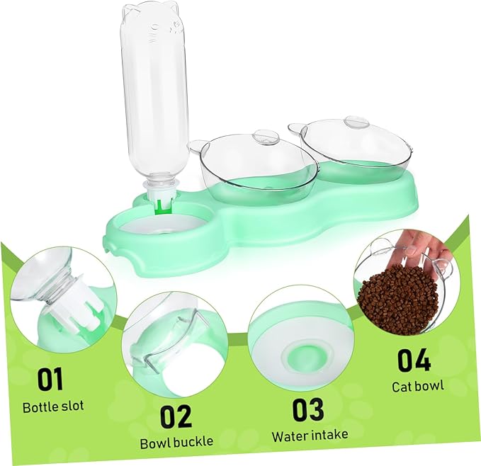 Toddmomy Elegant Cat Feeding Elevated Bowls Auto Water Feeder Sturdy Slots Tilt for Easy Eating Plastic