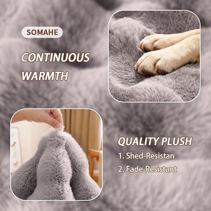 SOMAHE Cat & Dog Bed Mat, Soft Plush Faux Fur Kneading Pet Bed for 2 Cats or Small Dogs, Machine Washable Cat Sleeping Pad, Non-Slip Fluffy Pet Rug for Indoor Cats Kittens & Small Dogs, 27x20 in Grey