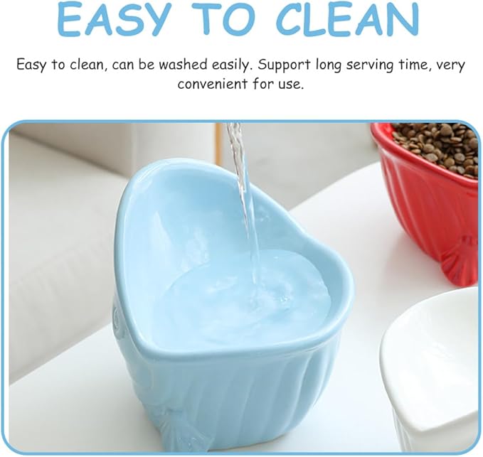 Alasum Ceramic Raised Pet Bowl for Cats and Puppies with Neck Support, Multi-Function Household Feeding and Watering Dish, Blue Artistic Design for Comfortable Pet Dining
