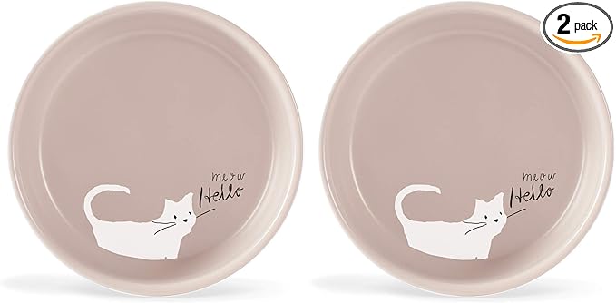 Fringe Studio Whisker Cat Meow Small Stoneware Pet Bowl (478001),Blush (Pack of 2)