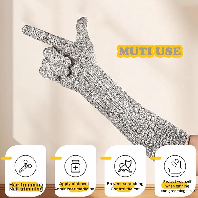 Flexible Pet Handling Sleeves Cat Shower Gloves, Cat Grooming Arm Sleeves, Anti-Scratch & Bite Resistant Protective Sleeves for Cats Puppy Birds (45CM/17.7")