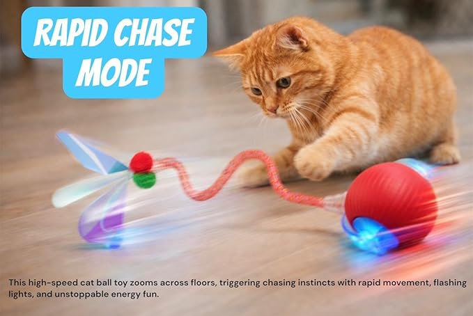 New Upgraded Red Cat Ball Toy, Speedy Tail 2.0 Cat Toy, Interactive Cat Toy Ball, Stimulating Toys and Juguetes para Gatos, Cat Toys for Indoor Cats, Interactive Dog Toys with Two Tails, (RED)