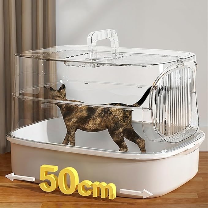 Pet Supplies, Large Plastic Cat Litter Box with Lid & Scoop,High Sides for Big Cats(Green)