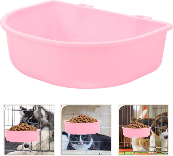 Yardwe Hanging Plastic Pet Bowl with Food Container for Cats and Small Dogs, Sturdy Pink Puppy Feeding and Watering Bowl, Suitable for Airline Crates and Travel Use