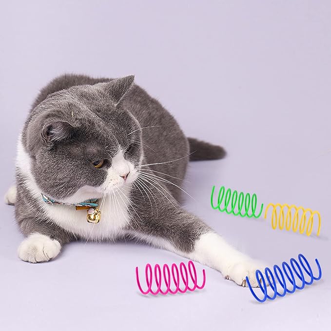100 Pack 10 Colors Cat Spring Toys, Cat Spiral Spring Toys for Indoor Cats, Kitten Colorful Interactive Cat Toys for Swatting, Biting, Hunting