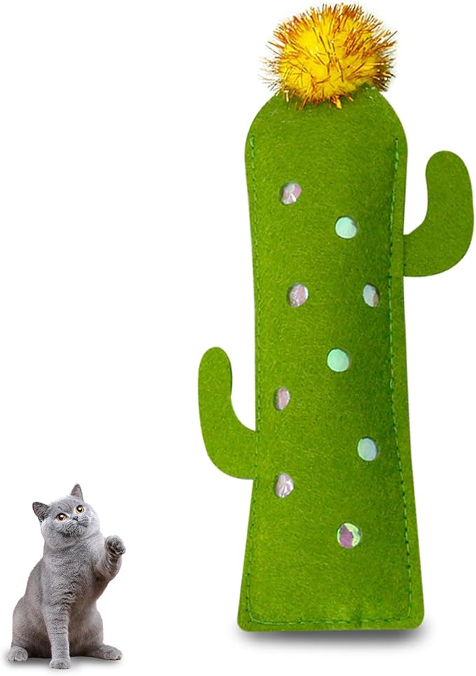 Andiker Catnip Toy for Cats, Cute Bamboo Shapes with Soft PP Cotton Bite-Resistant Cat Chew Toy with Catnip and Crinkle Paper Entertaining Interactive Cat Toy for Indoor Cats and Kitten (Cactus)