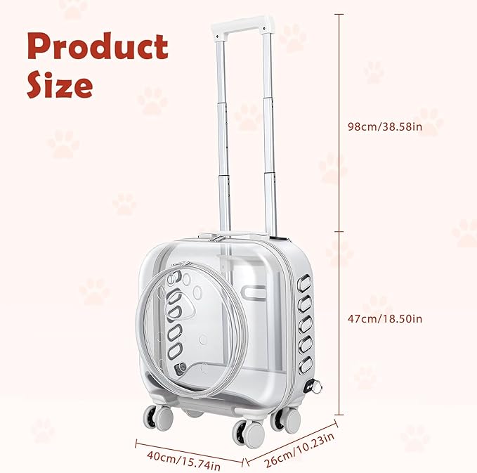 Portable Pet Carrier Trolley Box - Ventilated PC Travel Carrier with Silent Shock-Absorbing Wheels, Telescopic Handle for Cats, Small Dogs, Puppies - Outdoor Hiking, Camping, Car & Airline A