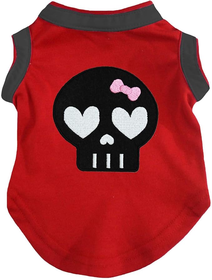 Petitebella Black Skull Face Puppy Dog Shirt (Red, X-Large)