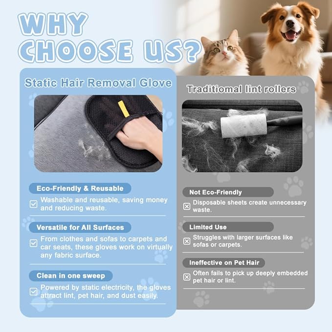 pet Hair Removal Glove for Pet Hair Remover, A Comb for Dog&cat and One More Keychain Used for Storing Commemorate Puppy Haris.for Clothing, Couch, Carpet, Car Seat(Black)