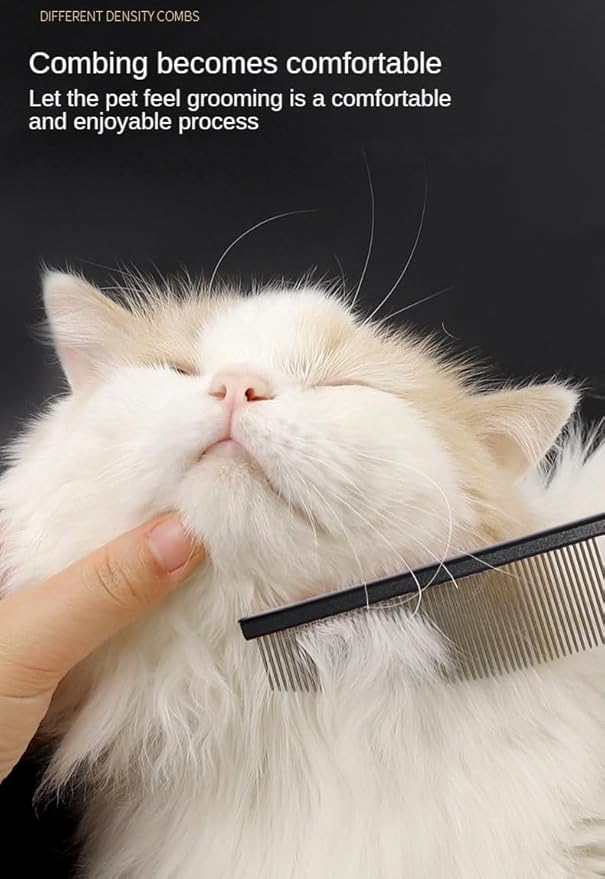 Arc Curved Cat Dog Comb for Grooming Matting Metal Comb for Long Haired Cats Dog Grooming Combs, Goldendoodles Poodle Detangler Brush peine para perros Removes Knots & Flea (black,flat19cm)