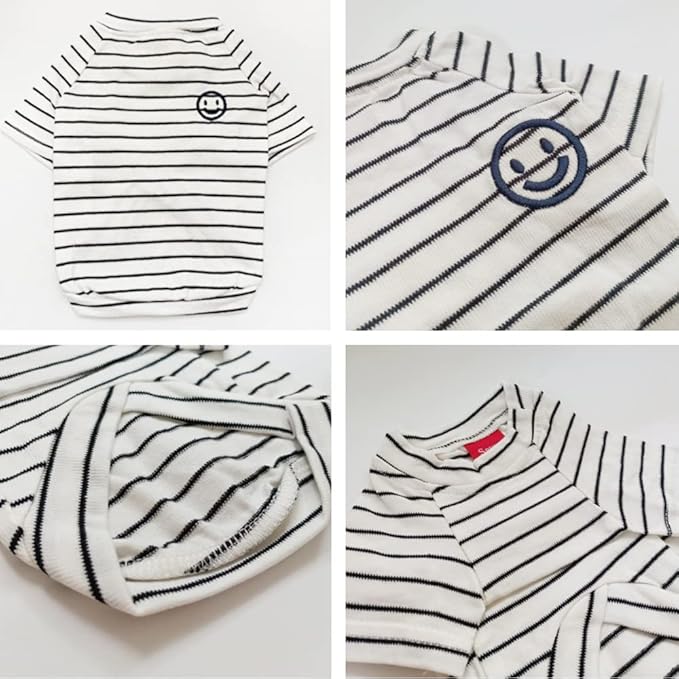 Dog and Owner Matching Clothes,White Striped Dog Shirts Summer T-Shirt Pajamas for Medium Large Dogs with Embroidered Smiley Face(Pet 6XL)