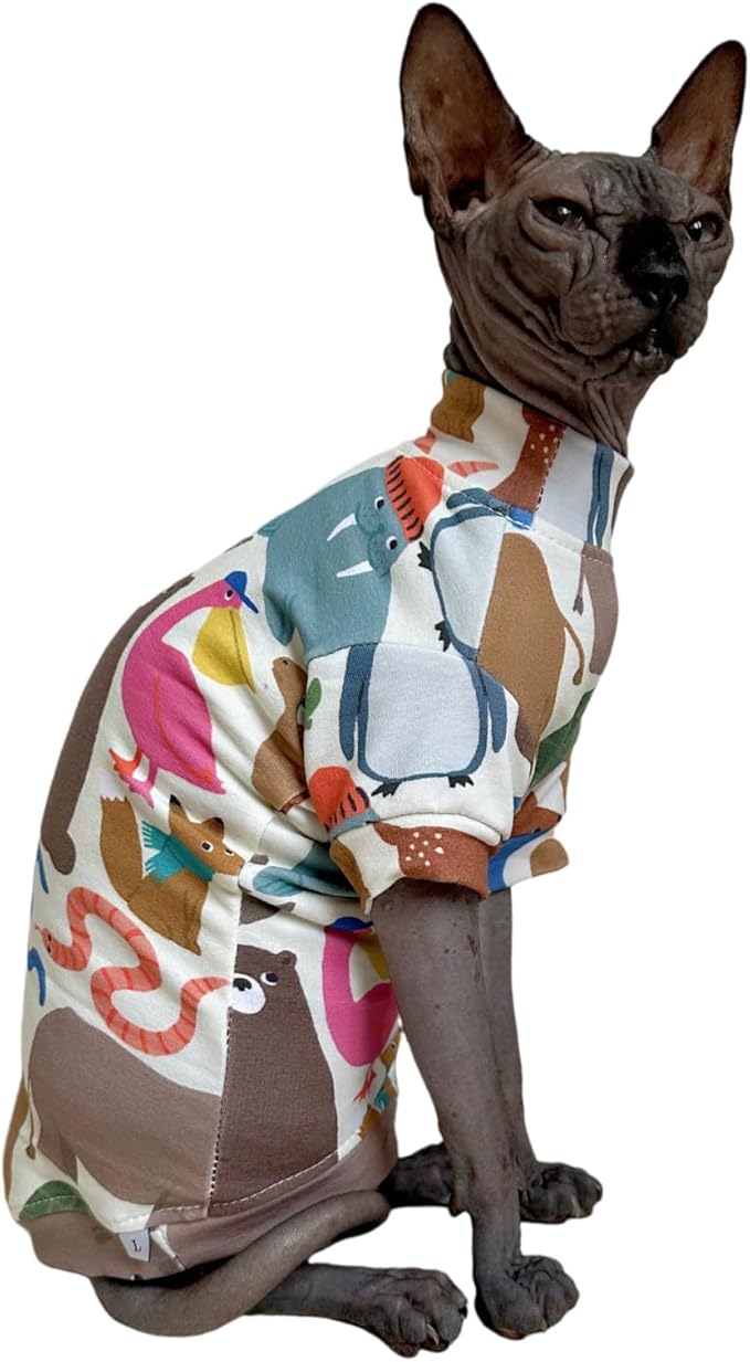 Limited Edition Sphynx Cat T-Shirts Elastic Hairless Cat Sweatshirt Pet Kitten Clothes Round Collar Kitten Shirts Vest Cats & Small Dogs Apparel (Planet Animal, L (7.7-9.9 lbs))