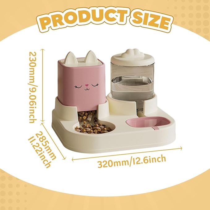 Automatic Cat Feeder Waterer Food Feeder Removable Double Bowl Pet Water Food Bowl with Water Dispenser for Laundry Rooms