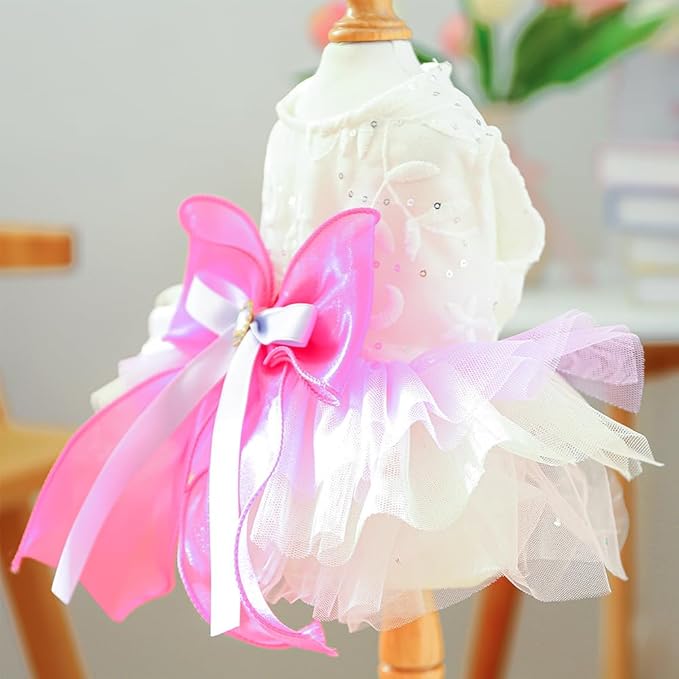 ANIAC Fancy Small Dog Dress, Bow Knot Girl Puppy Clothes, Cat Princess Dress, Spring Dog Clothes Female, Formal Pet Pary Outfit for Wedding Birthday Valentines (Red Bow, Small)