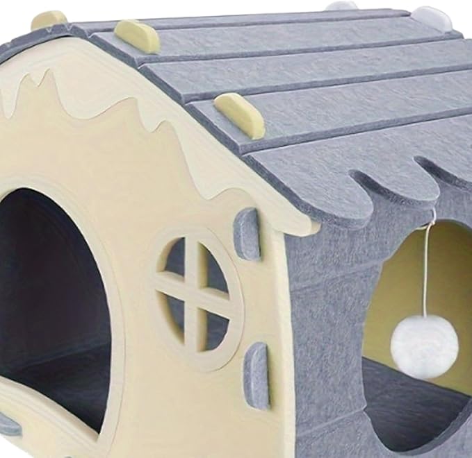 Felt Cat House Sleeping Bed Cozy Hideaway for Small Large Cats Bunny Scratch Resistant Pet Furniture- Grey