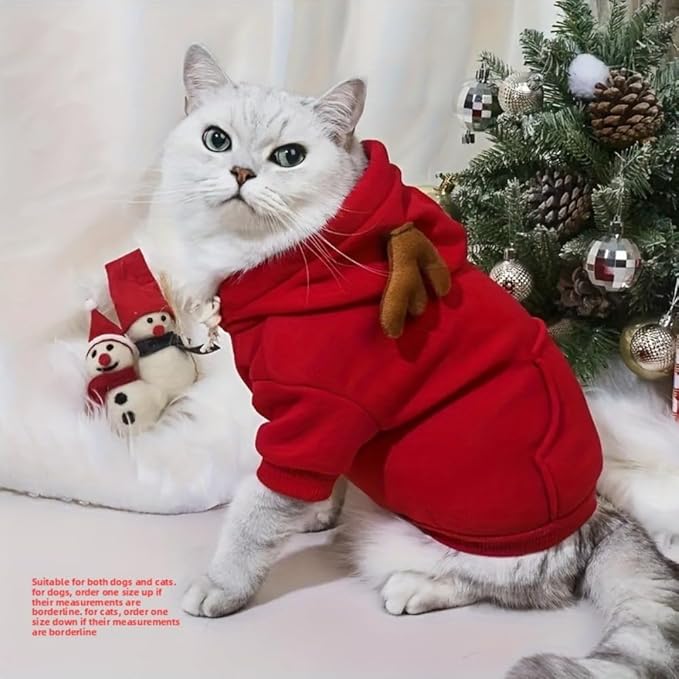 New Christmas Dog Hoodie Elk Pocket Sweater Small and Medium Pet Cat Red Clothes (Elk Pocket Sweater,2XL)