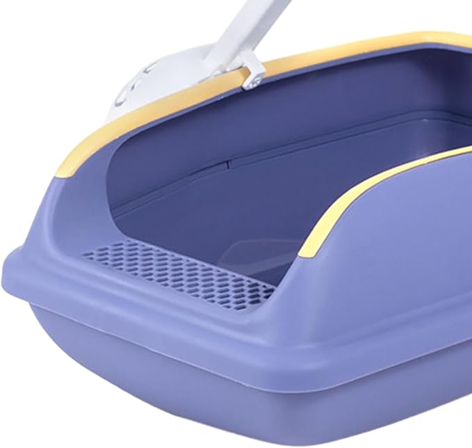 Cat Litter Box Open Top High Sided Anti Splashing Litter Tray with Scoop for Indoor Cats Kittens (2 Sizes)- S Violet