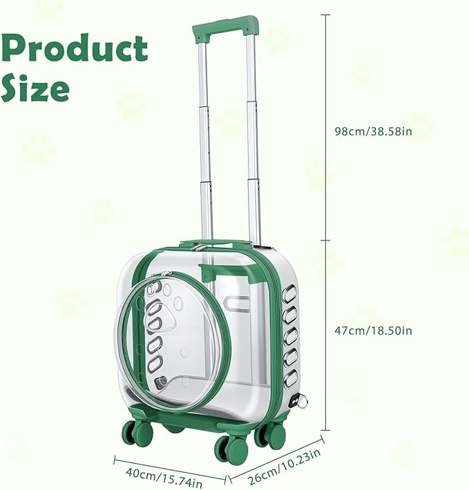 Portable Pet Carrier Trolley Box - Ventilated PC Travel Carrier with Silent Shock-Absorbing Wheels, Telescopic Handle for Cats, Small Dogs, Puppies - Outdoor Hiking, Camping, Car & Airline A